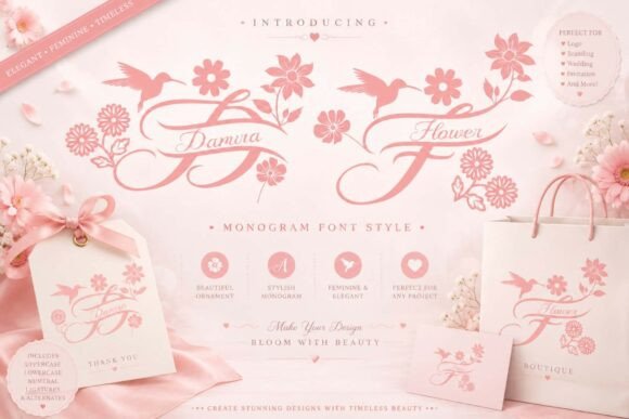 Damira Flower Monogram: Script with Botanical Soul